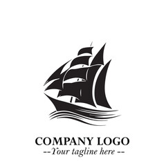 Ship Moving Fast Logo Symbol in Black on the White Background with Modern Maritime Design