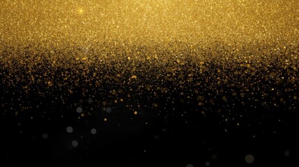 A vibrant golden glitter texture gradually fades and falls downward into a solid black background, creating a high-contrast abstract dust or particle effect.