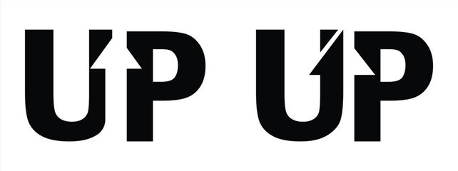 Bold black lettering of the word up repeated twice with an arrow