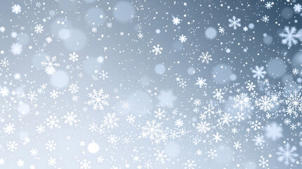 Winter Wonderland: An ethereal scene of delicate snowflakes cascading gently against a soft blue and silver backdrop, evoking a sense of tranquility and the magic of winter.
