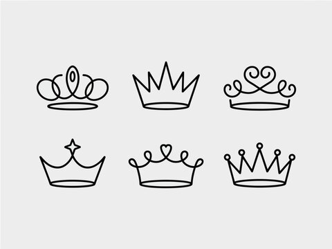 This artistic image features a collection of diverse crown designs, symbolizing royalty, elegance, and celebration through intricate and beautiful shapes.