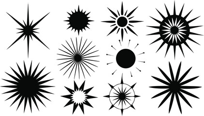 Obraz premium Black and white sunbursts in various styles. All objects are isolated.eps