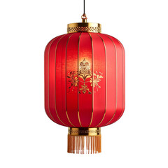 Elegant red Chinese lantern with golden pattern isolated on transparent background symbolizing prosperity and cultural heritage Elements, collage, set, pack, bundle, Isolated, cutout, PNG