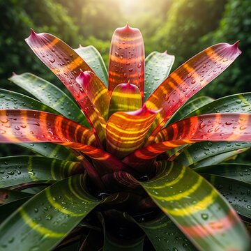 Striking Bromeliad - A Vibrant Tropical Plant with Bold Colors.