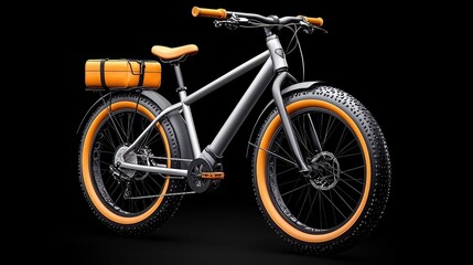 Fototapeta premium Gray Electric Fat Tire Bike with Orange Accents on Black Background