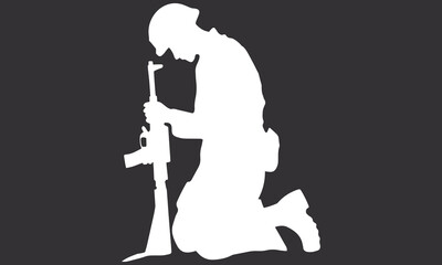 Fallen Soldier Silhouette Tribute – Memorial Warrior with Angel Wings Design