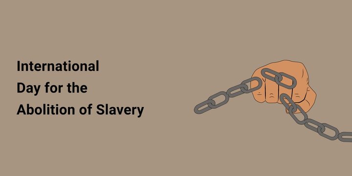 International Day for the Abolition of Slavery illustration with hand breaking chain on beige background