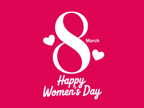 A vibrant pink graphic celebrating International Women's Day on March 8, emphasizing love, appreciation, and recognition of women's contributions worldwide.