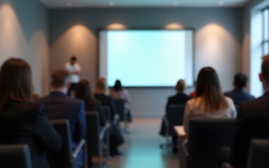 Unfocused Business Presentation Area - Gentle blur effect of a business presentation area with attendees. High quality