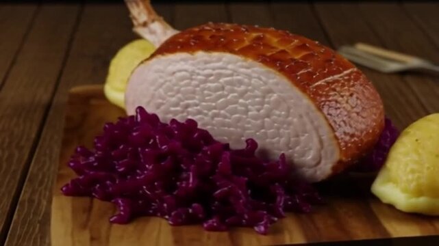 Schweinebraten mit Kn&ouml;del und Rotkohl