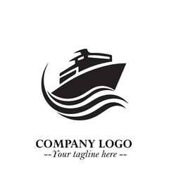 Ship Moving Fast Logo Symbol in Black on the White Background with Modern Maritime Design