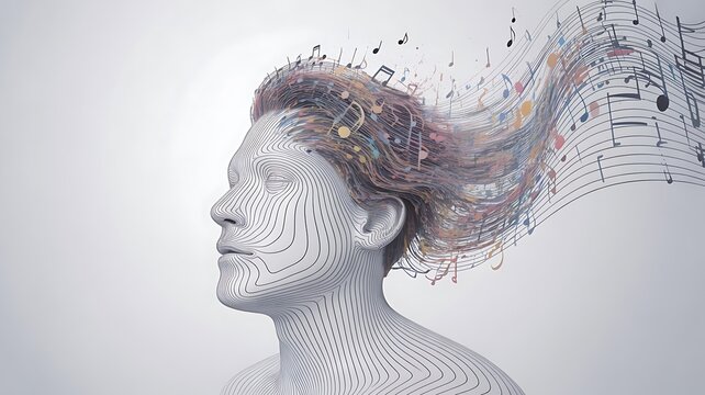 Abstract digital human head dissolving into data and particles, representing artificial intelligence and technology