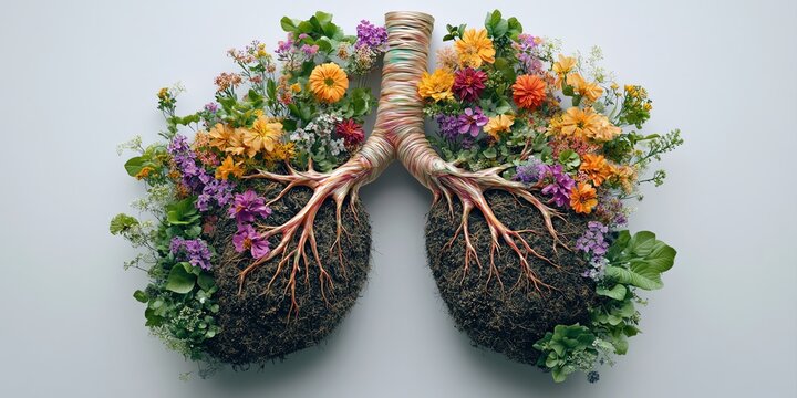 Organic lungs formed from earthy soil and intertwined roots