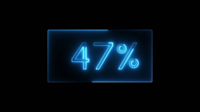 Neon 47% counting number illustration. Neon percentage text number.