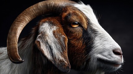 Goat Head Close-up with Horn and Eye