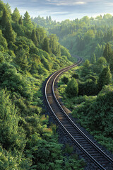 Railway Tracks Curving and Splitting Through Dense Greenery on Transparent Background