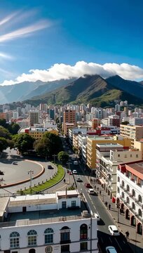 Vertical Cityscape View of Caracas Venezuela with El Avila Mountain.