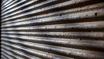 Fototapeta premium Close-up of Horizontal Metal Strips with Weathered Surface and Textured Grooves in Industrial Setting