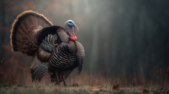 Wild Turkey with Fanned Tail Feathers