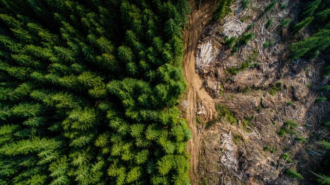 Aerial View of Forest and Deforestation Area