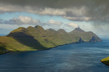 Spectacular view of Kalsoy Island from Klakkur mountain, Faroe Islands — a highlight for hikers exploring the Gongutúrur trail.