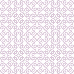 Vector seamless pattern in ethnic folk style. Simple floral geometric ornament texture with star shapes, lattice, grid. Soft lilac background. Delicate design for textile, wallpaper, decor, print