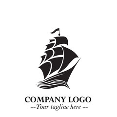 Ship Moving Fast Logo Symbol in Black on the White Background with Modern Maritime Design