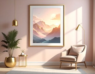 Serene Mountain Landscape Artwork in a Modern Living Room