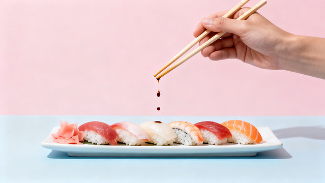 Sushi Nigiri with Soy Sauce Drop