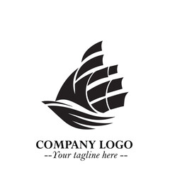 Ship Moving Fast Logo Symbol in Black on the White Background with Modern Maritime Design
