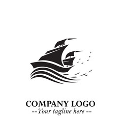 Fototapeta premium Ship Moving Fast Logo Symbol in Black on the White Background with Modern Maritime Design