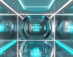 Futuristic Neon Hallway with Circular Display