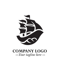 Ship Moving Fast Logo Symbol in Black on the White Background with Modern Maritime Design