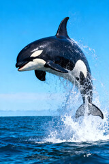 Fototapeta premium Jumping Killer Whale above Ocean Surface