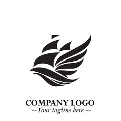 Ship Moving Fast Logo Symbol in Black on the White Background with Modern Maritime Design