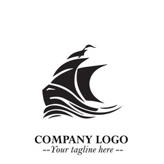 Ship Moving Fast Logo Symbol in Black on the White Background with Modern Maritime Design