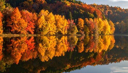 Autumnal Reflection of Colorful Plants.