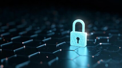 Glowing digital padlock on hexagonal network grid for cybersecurity concept - Powered by Adobe