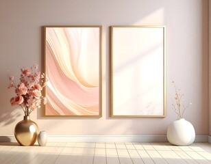 Elegant Mockup of Two Framed Art Pieces with Floral Accent