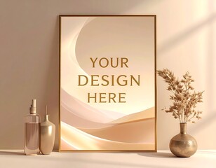 Elegant poster mockup with a golden frame and abstract background
