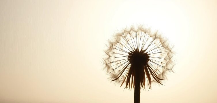 Delicate dandelion seed head silhouette against a bright, ethereal background, highlighting intricate structure and fragile beauty,  bokeh,  wish