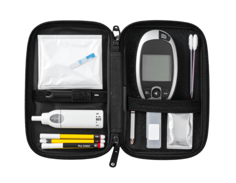 Complete Diabetes Testing Kit in Black Zippered Case — Transparent PNG