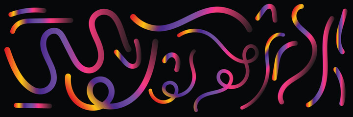Colorful gradient organic line elements collection - flowing curved shapes in vibrant rainbow colors