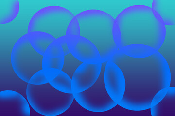 Abstract blue and purple gradient background with overlapping translucent bubbles and spheres