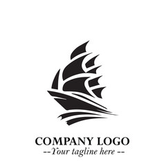 Ship Moving Fast Logo Symbol in Black on the White Background with Modern Maritime Design