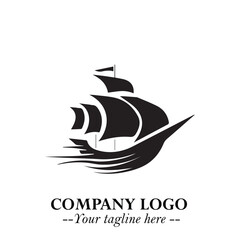 Ship Moving Fast Logo Symbol in Black on the White Background with Modern Maritime Design
