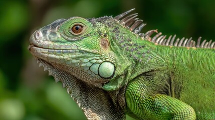 Fototapeta premium Green Iguana Head and Upper Body Close-Up