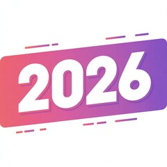 Bold white numbers 2026 displayed on a vibrant gradient banner with a pink to purple color transition and dashed accents
