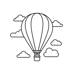 Simple outline of a hot air balloon floating among clouds