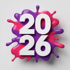 Bright and colorful paint splash with the year 2026 in bold white numbers